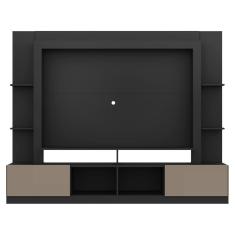 Rack Estante com Painel Tv 65 e 2 Portas Oslo Preto Fumê
