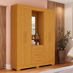 Guarda Roupa Casal Mônaco 4 Portas 3 Gavetas MDP com Espelho Cinamomo