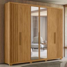 Guarda Roupa Casal Araguaia 6 Portas de Giro 4 Gavetas MDP com Espelho Freijó Moval Móveis