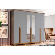Guarda Roupa Casal Andréas 6 Portas de Abrir 6 Gavetas MDF-MDP com Espelho Cinza-Nature Henn
