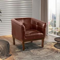 Poltrona Estofada Madeira Maciça Noah Couro Legítimo - Scala Decor