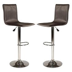 Kit 2 Banquetas Alta com Encosto Giratória Wave Aço Cromado PU Café - RMI