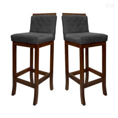 Kit 2 Banquetas Alta com Encosto Matelassê Nice Madeira Maciça Suede Cinza CCS