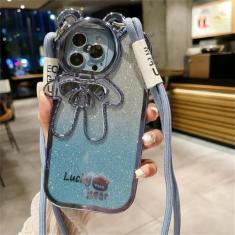 Capa de telefone com suporte de lente brilhante para iPhone 15 14 13 12 11 Pro Max XR 7 SE Capa de corda portátil crossbody, azul gradiente, para iPhone X ou XS