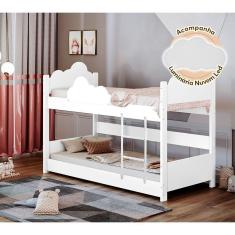 Beliche Solteiro Montessoriana Nuvem Erika Branco Acompanha Luminária Led Branco