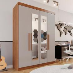 Guarda-roupa Solteiro 4 Portas 3 Gavetas com Espelho Roma Espresso Móv