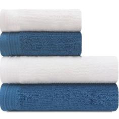 Jogo De Toalhas 4 Peças - Banhão Gigante + Rosto 100% Algodão Fios Pen