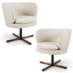 Kit 2 Poltronas Decorativas Melissa Base Xis Giratória Veludo C-309 Bege - Domi