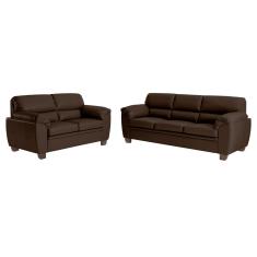 Conjunto de Sofás 2 e 3 Lugares Sala de Estar Pés Em Madeira Nauru Couro Tabaco Gran Belo