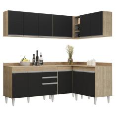 Armário De Cozinha Modulado De Canto 6 Peças Cp29 Balcão Com Tampo Castanho/preto - Lumil