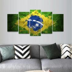 Quadro Arte Bandeira do Brasil Mosaico 5 Peças