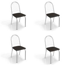 Conjunto com 4 Cadeiras de Cozinha Noruega Cromado e Preto