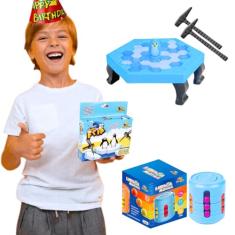 Pinguim Numa Fria Kit Brinquedos Criança 5 anos Jogos Infantil Jogo Pinguim Quebra Gelo Presente Para Criança menino menina + Cilindro Magico Latinha Mágica Brinquedos Educativos