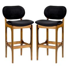 Kit 2 Banquetas Alta Decor 50 x 104 Cm Madeira Maciça Imbuia Suede Preto L14 - RMI