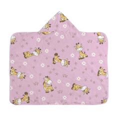 TOALHA DE BANHO COM CAPUZ COM FORRO BERCINHO 70CM x 90CM GIRAFA ROSA