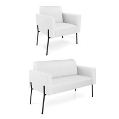 Sofá Namoradeira E Poltrona Pé De Ferro Preto Marisa Corino D03 - D`rossi Cor Branco