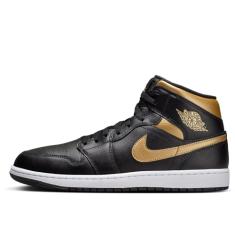 Nike Tênis masculino Air Jordan 1 Mid, Preto/Metálico dourado e branco, 42