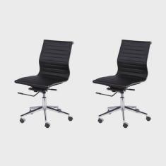Kit 2 Cadeiras para Escritorio Diretor Esteirinha com Relax Corino 3301 Preto