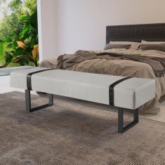 Recamier Em Linho 150cm Com Pés De Metal E Courino Off White