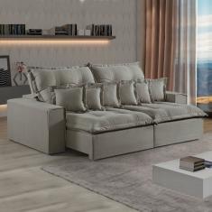 Sofá Retrátil E Reclinável 210cm Com Almofadas M144 Cinza Esverdeado