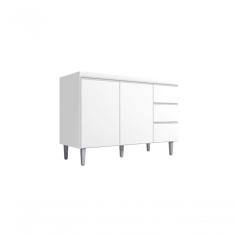 Balcão Gabinete Para Pia Andreia Sem Tampo 120cm 2 Portas 3 Gavetas Branco