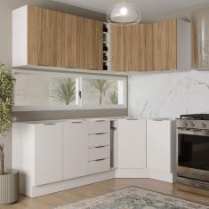 Cozinha Modulada 8 Peças Sem Tampo Com Rodapé 4 Aéreos E 4 Balcões Ipanema Cabecasa Madeiramadeira Branco-acácia