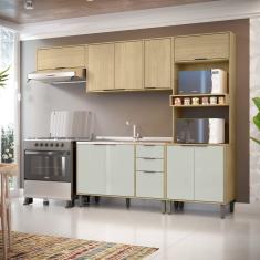 Cozinha Modulada Glória 4 Peças Com Aéreo 1200 3 Portas E Torre 2 Fornos Castanho-off White