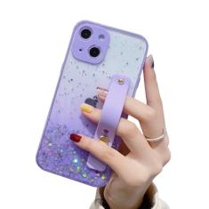 siduater Capa com suporte de alça para iPhone 13 Mini de 5,4 polegadas com suporte de pulseira, capa transparente com glitter brilhante, amortecedor de TPU macio, alça ajustável para iPhone 13 Mini de