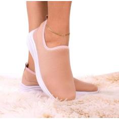 Tênis Meia Básico Casual Feminino Calce Facil - Anabe Calçados, Nude, 