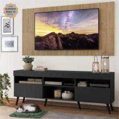 Rack c/ Painel e Suporte TV 65&quot; Preto/Rustic Londres Multimóveis Pés Retrô Preto