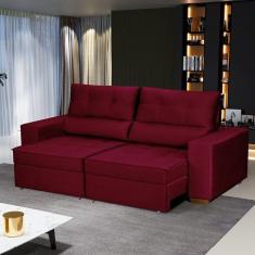 Sofá Baú Retrátil e Reclinável 3 Lugares 190cm Veludo Nobre Losofá Yescasa Vermelho