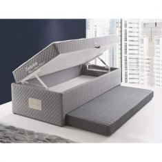 Cama Box Solteiro 63cmx88cmx188cm com Baú e Cama Auxiliar D28 e Molas Bonnel Evolution Espresso Móveis Cinza