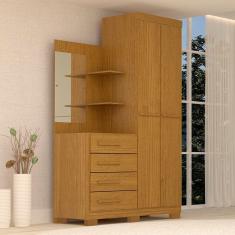 Guarda-roupa Solteiro 110,20cm 2 Portas 4 Gavetas com Espelho 100% Mdf Cinamomo