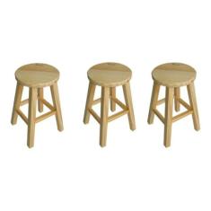 kit 3 Banqueta Media Hardman Madeira Natural Assento Redondo - Hardman