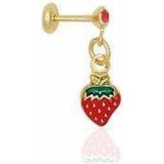 Brinco Morango Vermelho Folheado A Ouro 18K. Infantil - Milena Jóias