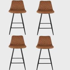 Kit com 4 Banquetas Baixa Assento Estofado Marrom