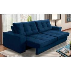Sofá Retrátil e Reclinável 2 lugares 1,50m com Molas Marcela Suede Azul Adonai Estofados