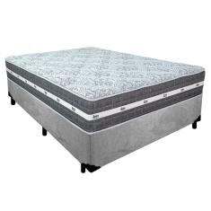 Cama Box Casal Suede + Colchão Anjos Black Graphite Molas Ensacadas 138x188x64cm Cinza