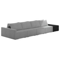 Sofá Ilha Modular Living Com Puff 392cm Georgia Z08 Boucle Grafite/preto - Mpozenato