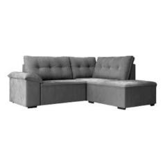 Sofá de Canto Retrátil 1,93m Cama 5 Lugares Tóquio Cinza Veludo - EXAT