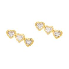 Brinco Rommanel Banhado Ouro 3 Corações de Cristais, 0