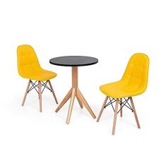 Conjunto Mesa de Jantar Maitê 60cm Preta com 2 Cadeiras Charles Eames Botonê - Amarela