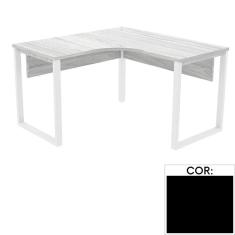 Mesa de Escritório em L Pé Tubular PE25 em MDP 145 x 145 x 60 cm Preta com Base Preta