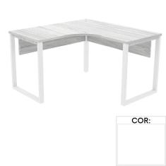 Mesa de Escritório em L Pé Tubular PE25 em MDP 135 x 135 x 60 cm Branca com Base Branca