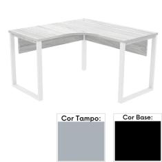 Mesa de Escritório em L Pé Tubular PE25 em MDP 145 x 145 x 60 cm Cinza com Base Preta