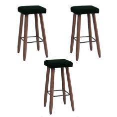Kit 3 Banquetas Altas Quadradas Pés Madeira Modelo Paris - JOTABE, ver