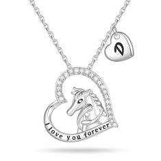 EXQUJEW Colar de cavalo para meninas, colar com pingente de cavalo com inicial de coração para meninas adolescentes, joias de cavalo para meninas, mulheres, amantes de cavalos, colar infantil para