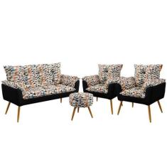 Namoradeira e 2 Poltronas Opala com Puff Solar F-014 Sued Estampado Be