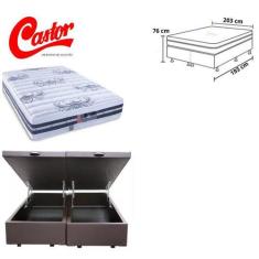 Conjunto Cama Box Baú Casal King + Colchão Castor Silver Star Tecnoped