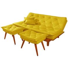 Sofa Cama Caribe Em Material Sintetico + Duas Banquetas Amarelo - Esse